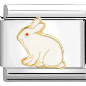 Italian style stainless steel DIY bracelet link featuring a white enamel rabbit charm