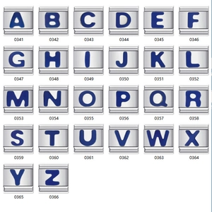 Italian modular charm bracelet links with blue letters A-Z in 9mm stainless steel