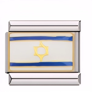 Detaillierte Nahaufnahme des 9mm Edelstahl-Charms mit Flagge von Israel Motiv