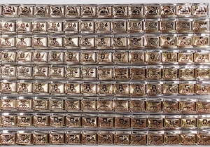 Detailed grid of Italian charm links featuring various engraved professional occupations