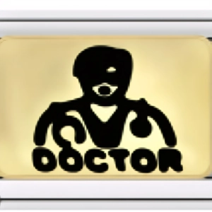 Detail of a rectangular golden doctor charm for professional modular bracelets
