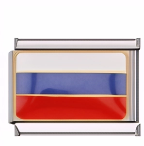 Makroaufnahme von 9mm Edelstahl Italian Charm Modul mit Russland-Flagge aus Emaille