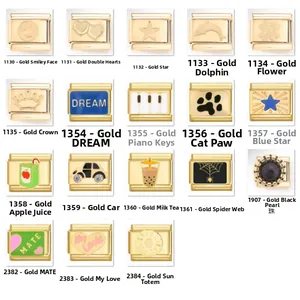 DIY Goldene Edelstahl Italienische Charms mit Smileys, Herzen und Delfinmotiven