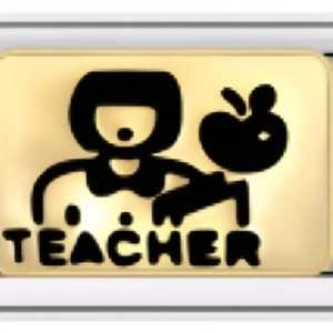 Golden modular bracelet charm for teachers with a printed apple and teacher icon
