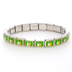 Bracciale componibile in acciaio inossidabile da 9mm con motivi bowling verdi