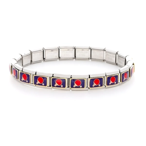 Bracciale a maglie in acciaio inossidabile con ciondoli colorati per racchetta da ping pong