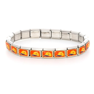 Bracciale italiano da 9 mm in acciaio inossidabile con motivi a berretto da baseball giallo
