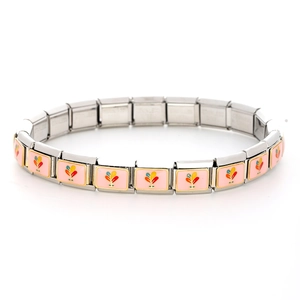 Bracciale componibile italiano in acciaio inossidabile con motivi floreali smaltati