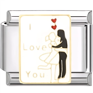 Italian style 9mm stainless steel modular charm link with lovers silhouette and hearts