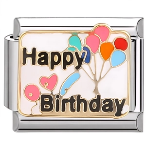 Italian style stainless steel link bracelet module with Happy Birthday balloon enamel