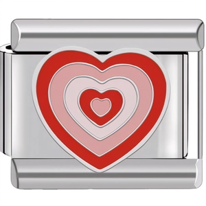 DIY 9mm stainless steel charm link with multilayered red and pink enamel heart design