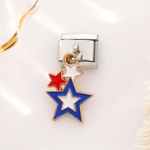 Italian modular link charm with red white and blue enamel triple stars in gold setting