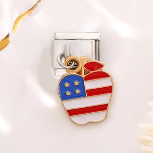 Detailed macro view of an Italian charm module with a US flag pattern apple pendant
