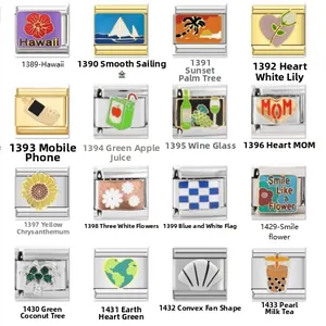 Customizable 9mm stainless steel Italian charm links with enamel food and travel icons