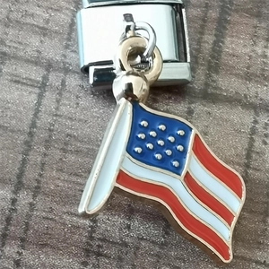 Detailed macro view of American flag charm for Italian modular bracelet links