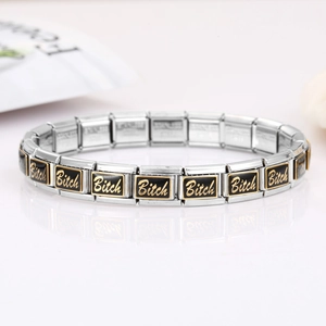 Détails de maillons de bracelet italien en acier inoxydable avec gravure Bitch noire
