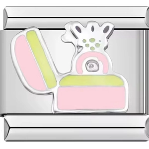 Charm link italiano con scatola regalo in smalto rosa e giallo su acciaio inossidabile