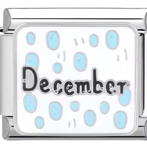 Custom December charm link in polished stainless steel for modular Italian bracelets