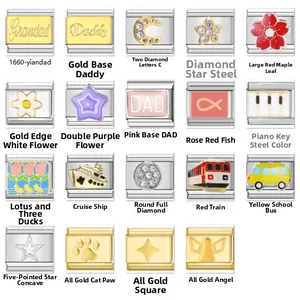 Stainless steel modular charms with bus, train and daddy engraving for DIY bracelets
