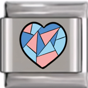 Macro view of stainless steel Italian charm featuring a colorful geometric heart pattern