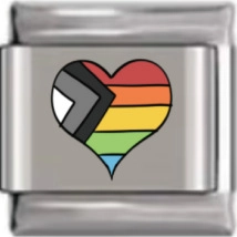 Italian charm link with progress pride flag heart in polished stainless steel for DIY bracelets