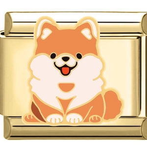 Goldenes Edelstahl-Charm mit einem süßen Cartoon-Shiba-Inu-Hund-Design für Armband