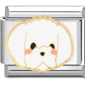 Makroansicht der 9mm Edelstahl-Armbandglied mit niedlichem weißen Hunde-Icon