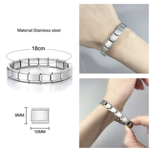 9mm stainless steel modular charm bracelet featuring stretch design and 18cm circumference