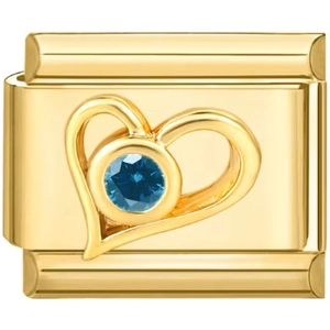Italienisches 18K Gold Charm-Glied mit blauem Kristallherz für modulare Armbänder