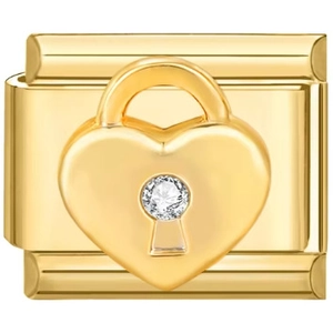 Detail eines italienischen Modular-Charms in Herzschloss-Optik, 18K vergoldet