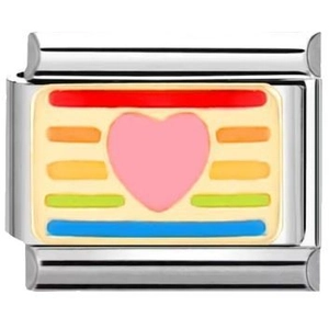 Italienisches Modul-Armbandelement aus poliertem Edelstahl mit Regenbogen und Herz