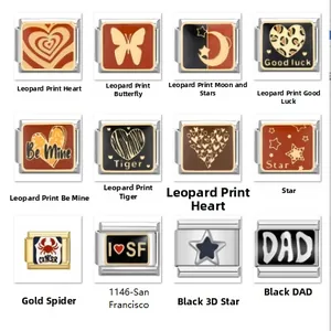 Italienische Charms aus Edelstahl mit Leoparden-Herz, Mond-Stern und Spinne-Designs