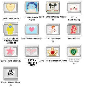 Modulare Charm-Glieder aus Edelstahl mit Disney-Symbolen und bunten Motiven