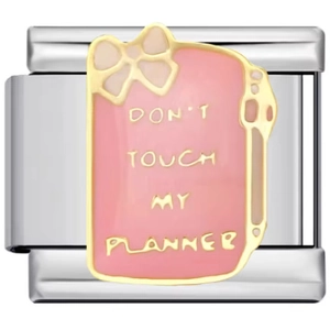 Italienisches Modularmband aus Edelstahl mit rosa Emaille-Schleife und Slogan