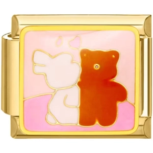 Goldenes Edelstahl-Modul mit rosa Emaille, Hasen- und Gummibärchen-Design für Armbänder