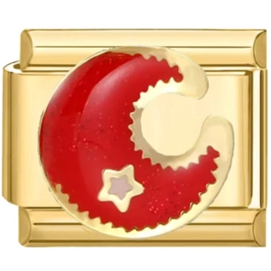 Detaillierte Nahaufnahme eines 9mm italienischen Charms aus goldfarbenem Edelstahl mit Mond