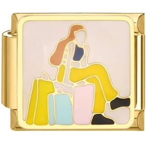 Italiaanse modulaire charm van goud roestvrij staal met stijlvol reizende vrouw ontwerp