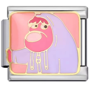 Maglia charm italiana con smalto rosa e simpatico personaggio dei cartoni animati orso