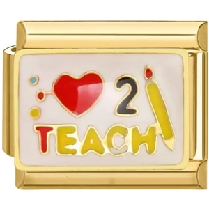 Dettaglio charm italiano con design a tema insegnante in smalto e metallo dorato