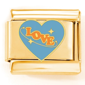 Italienischer Goldanhänger mit blauem Emaille-Herz und LOVE-Schriftzug für Armbänder