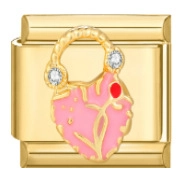 Italienisches Charm-Glied mit rosa Handtaschen-Design und kleinen Zirkonia-Steinen