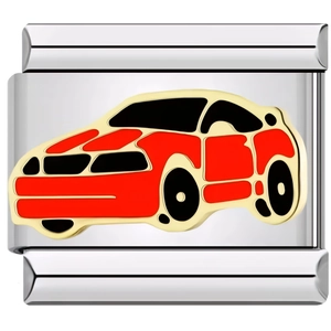 Vue macro détaillée d'un charm de voiture de sport rouge en émail pour bracelets en acier