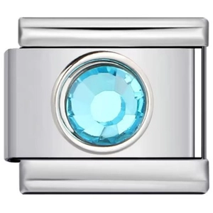 Classic stainless steel modular link charm with blue faceted gemstone for DIY bracelets