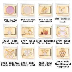 Italienische Armbandglieder-Set aus goldenem Edelstahl mit Tier- und Herzmotiven