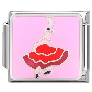 Charm modulare rosa con ballerina di flamenco in acciaio inossidabile e smalto