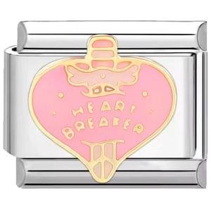 Dettaglio macro dello charm in acciaio inossidabile con intarsio Heart Breaker rosa