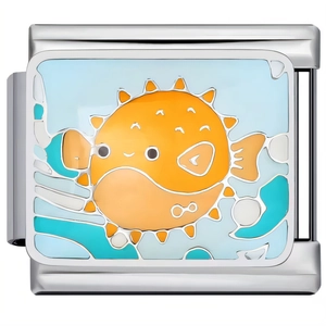 Charm modulaire italien en acier inoxydable avec design de poisson-globe mignon