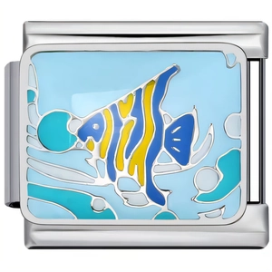 Maillon de bracelet à breloques italien en acier inoxydable avec poisson tropical émaillé