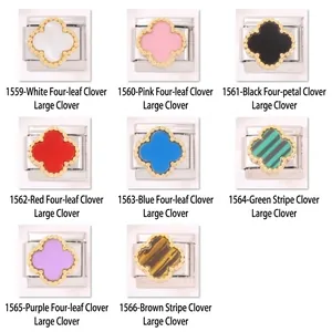 Maillons de bracelet à breloques italiennes avec trèfle à quatre feuilles doré en huit couleurs