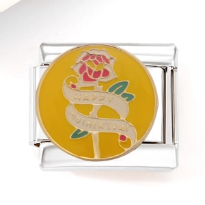 Dettaglio charm in acciaio inossidabile stile italiano con rosa rosa e Happy Mother's Day